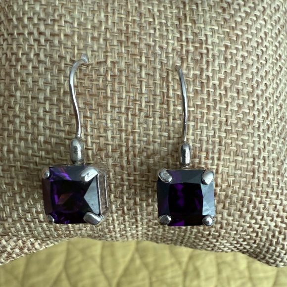 925 Silver Amethyst Square Drop Earrings - Picture 2 of 11